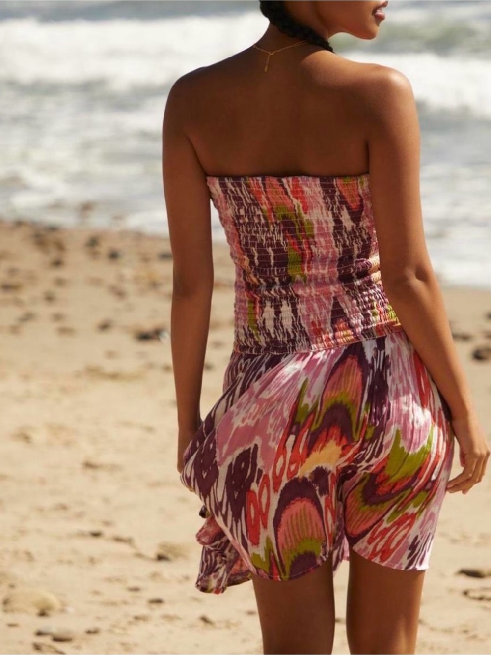 Anthropologie Pink Multi Tie-Front Smocked Dress - Picture 3 of 6